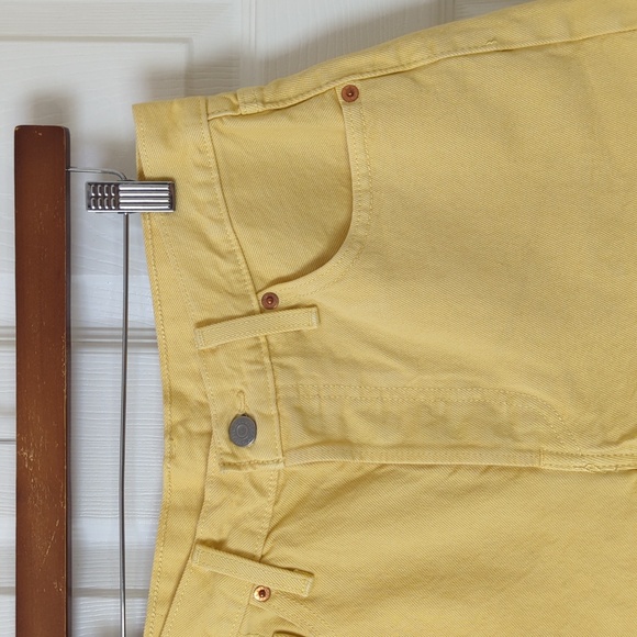 Levi's 501 Classic High Waisted Button Fly Cut Off Jean Shorts Pastel Yellow 28 - Picture 2 of 12
